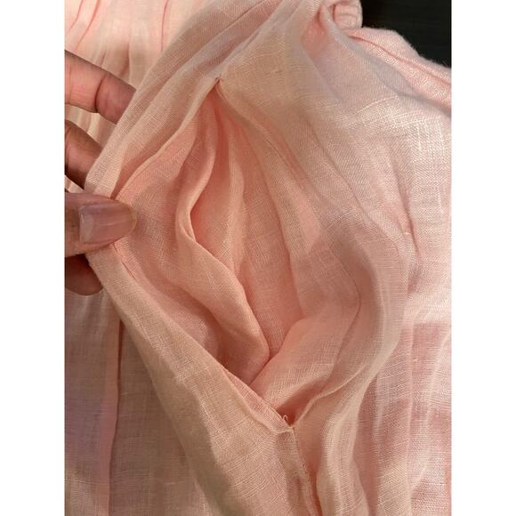 Vintage St. Simon Womens Dress Sz 12 Pink Linen Pleated Cottagecore Prairie FLAW - Picture 11 of 14